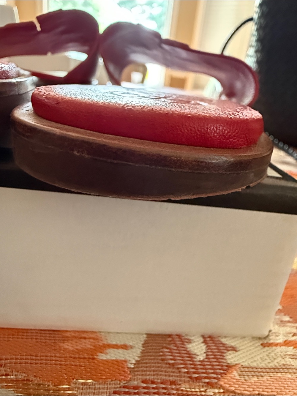 Tory Burch Red/Gold Double T leather slides - Picture 15 of 16